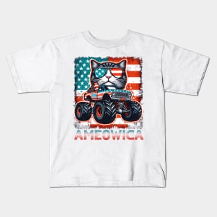 4th of July independence. Monster truck cat lovers Kids T-Shirt